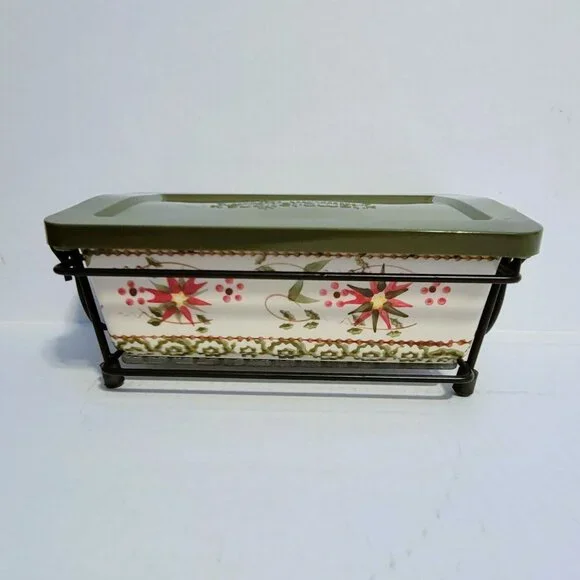 Temp-tations Ovenware by Tara Old World Green 1.5 qt Loaf Pan Trivet Lid Rack - Picture 4 of 13